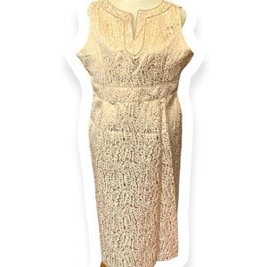 COUTURE INC new sleeve less fully lined brocade cream golden  100% cotton dress